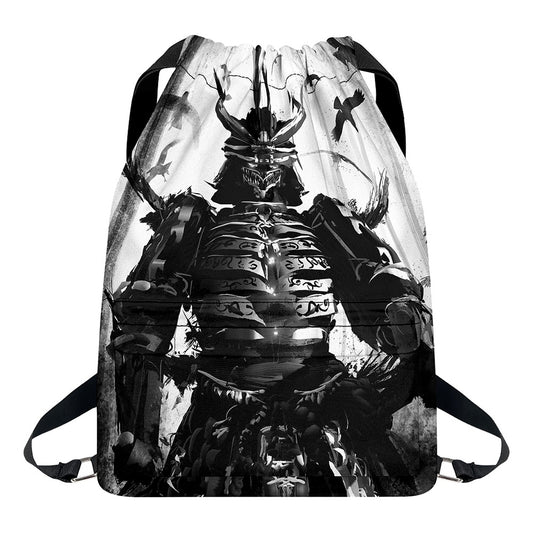 Demon Samurai Print Drawstring Backpack