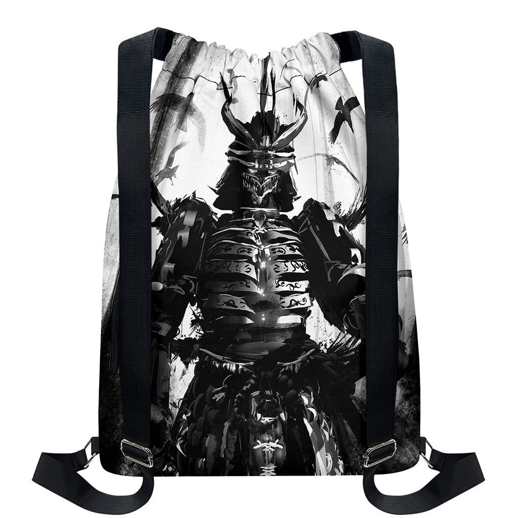 Demon Samurai Print Drawstring Backpack