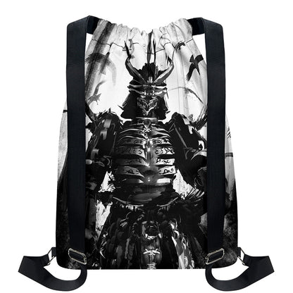 Demon Samurai Print Drawstring Backpack