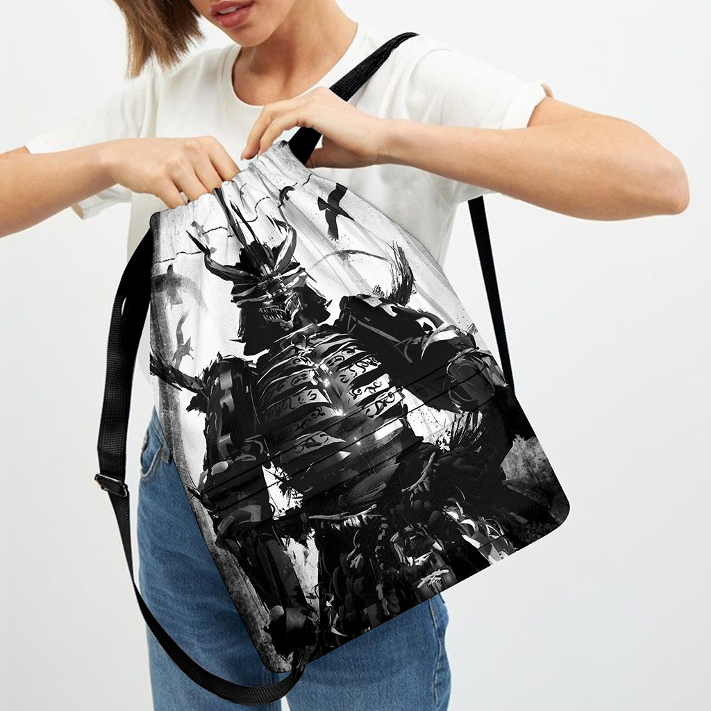 Demon Samurai Print Drawstring Backpack
