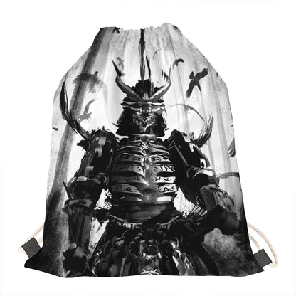 Demon Samurai Print Drawstring Bag