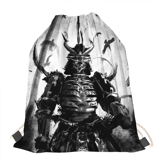 Demon Samurai Print Drawstring Bag