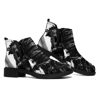 Demon Samurai Print Flat Ankle Boots