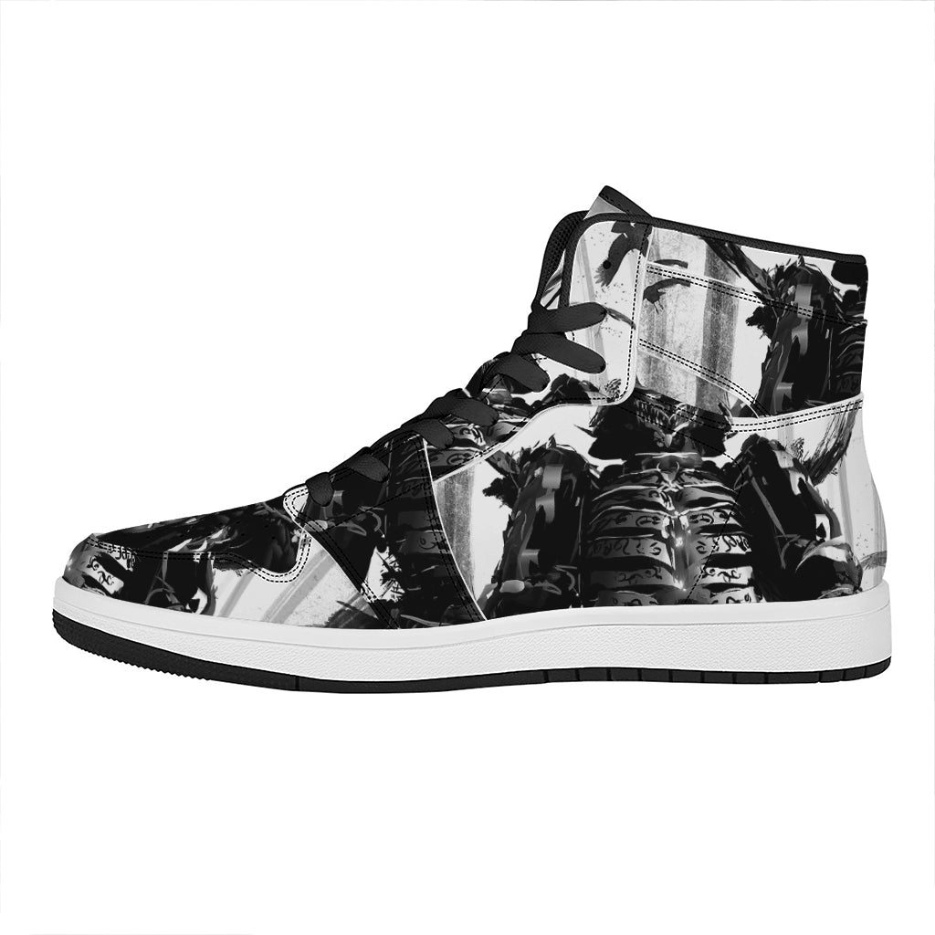 Demon Samurai Print High Top Leather Sneakers