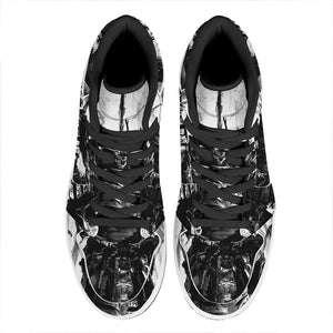 Demon Samurai Print High Top Leather Sneakers