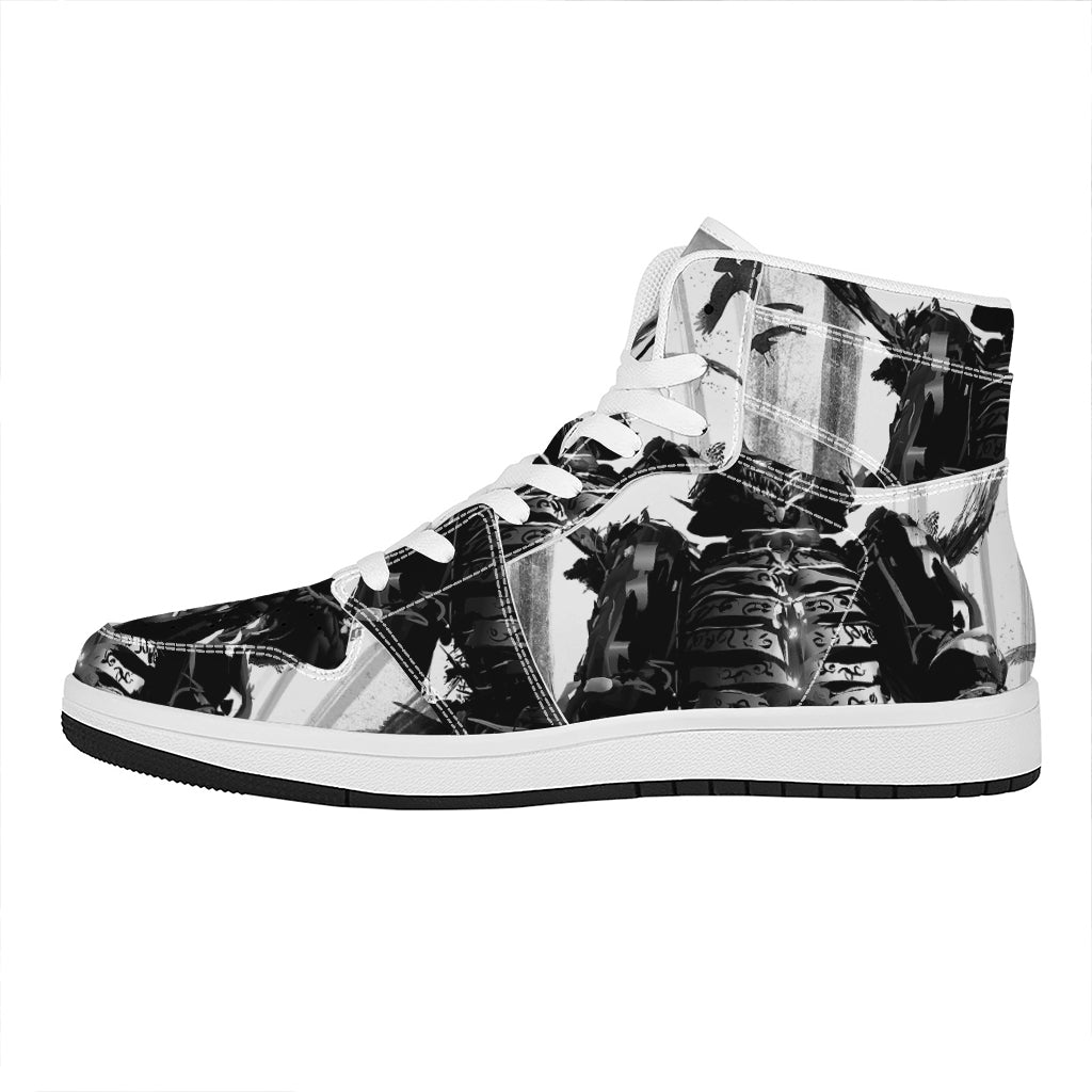 Demon Samurai Print High Top Leather Sneakers