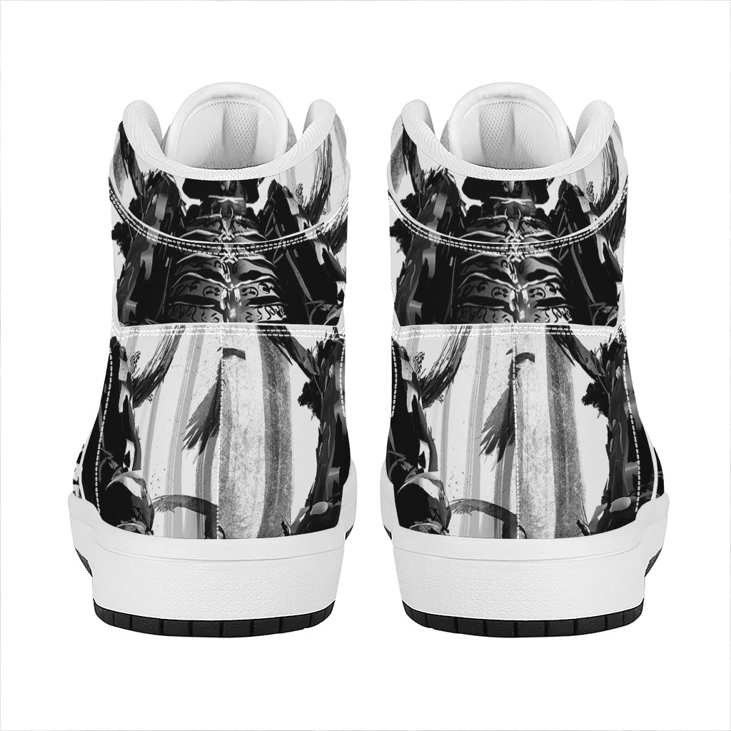 Demon Samurai Print High Top Leather Sneakers