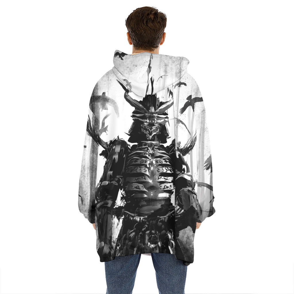 Demon Samurai Print Hoodie Blanket
