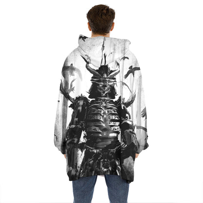 Demon Samurai Print Hoodie Blanket