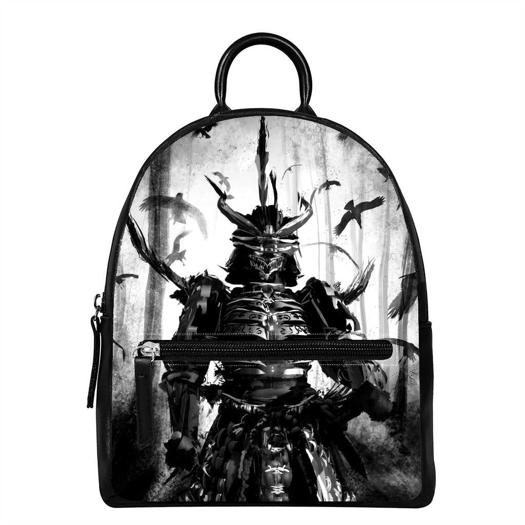 Demon Samurai Print Leather Backpack