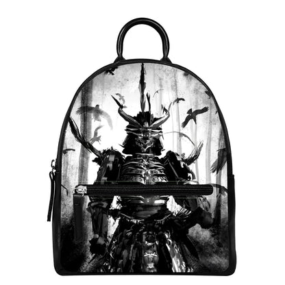 Demon Samurai Print Leather Backpack