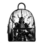 Demon Samurai Print Leather Backpack