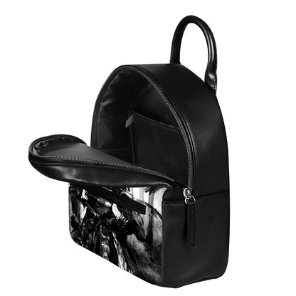 Demon Samurai Print Leather Backpack
