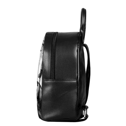 Demon Samurai Print Leather Backpack