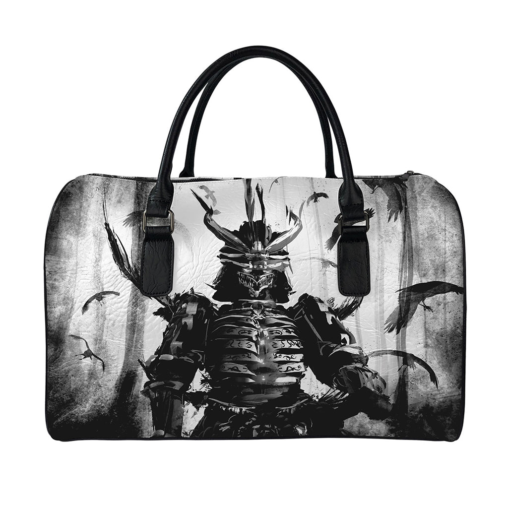 Demon Samurai Print Leather Duffle Bag