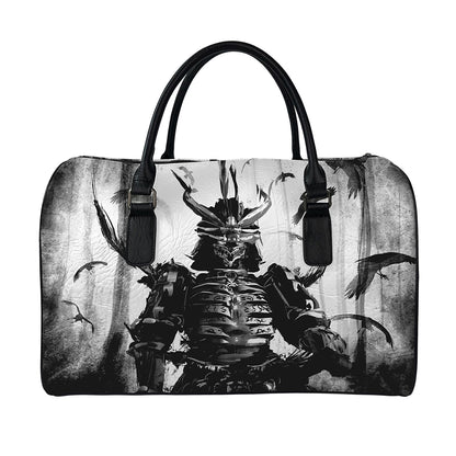 Demon Samurai Print Leather Duffle Bag