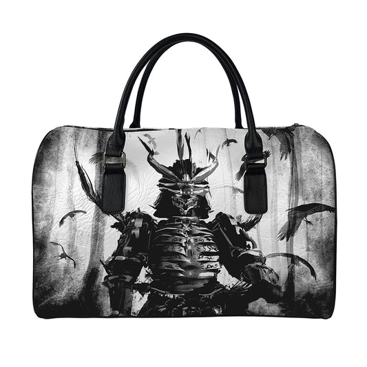 Demon Samurai Print Leather Duffle Bag