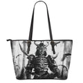 Demon Samurai Print Leather Tote Bag With Zipper