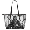 Demon Samurai Print Leather Tote Bag