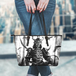 Demon Samurai Print Leather Tote Bag