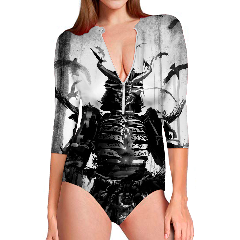 Demon Samurai Print Long Sleeve Swimsuit