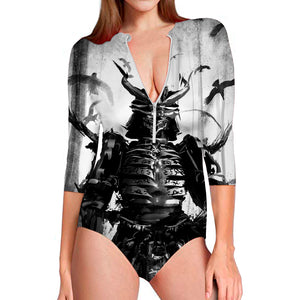 Demon Samurai Print Long Sleeve Swimsuit