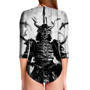 Demon Samurai Print Long Sleeve Swimsuit