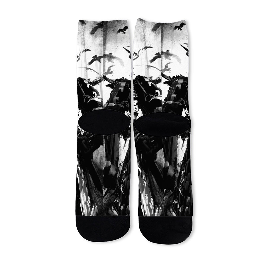 Demon Samurai Print Long Socks