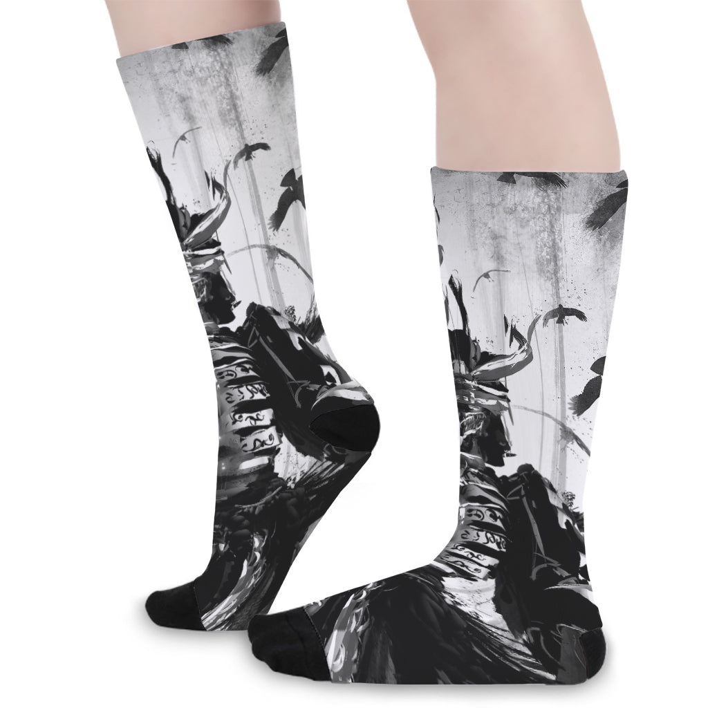 Demon Samurai Print Long Socks