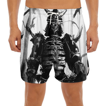 Demon Samurai Print Men's Split Running Shorts