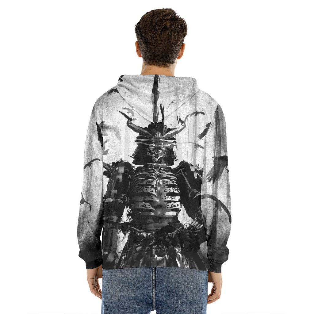 Demon Samurai Print Men's Velvet Pullover Hoodie
