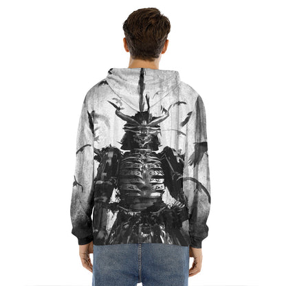 Demon Samurai Print Men's Velvet Pullover Hoodie