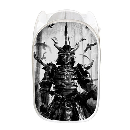 Demon Samurai Print Mesh Laundry Hamper