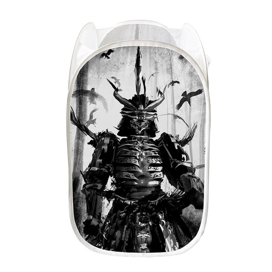 Demon Samurai Print Mesh Laundry Hamper