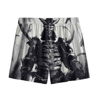 Demon Samurai Print Mesh Shorts