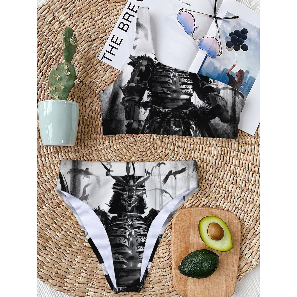 Demon Samurai Print One Shoulder Bikini Top