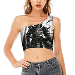 Demon Samurai Print One Shoulder Crop Top