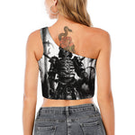 Demon Samurai Print One Shoulder Crop Top