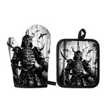 Demon Samurai Print Oven Mitt And Pot Holder Set