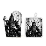 Demon Samurai Print Oven Mitt And Pot Holder Set