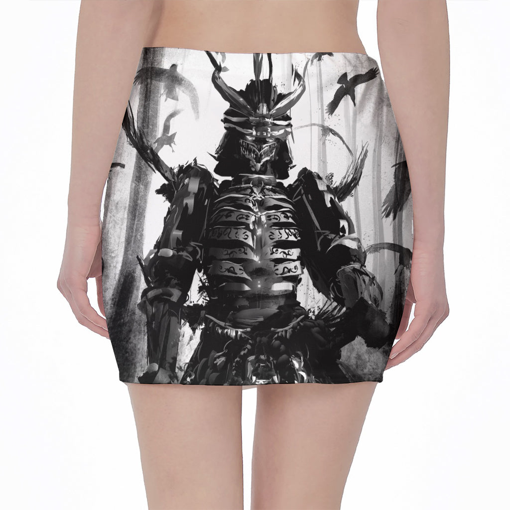 Demon Samurai Print Pencil Mini Skirt