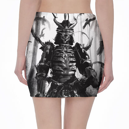 Demon Samurai Print Pencil Mini Skirt