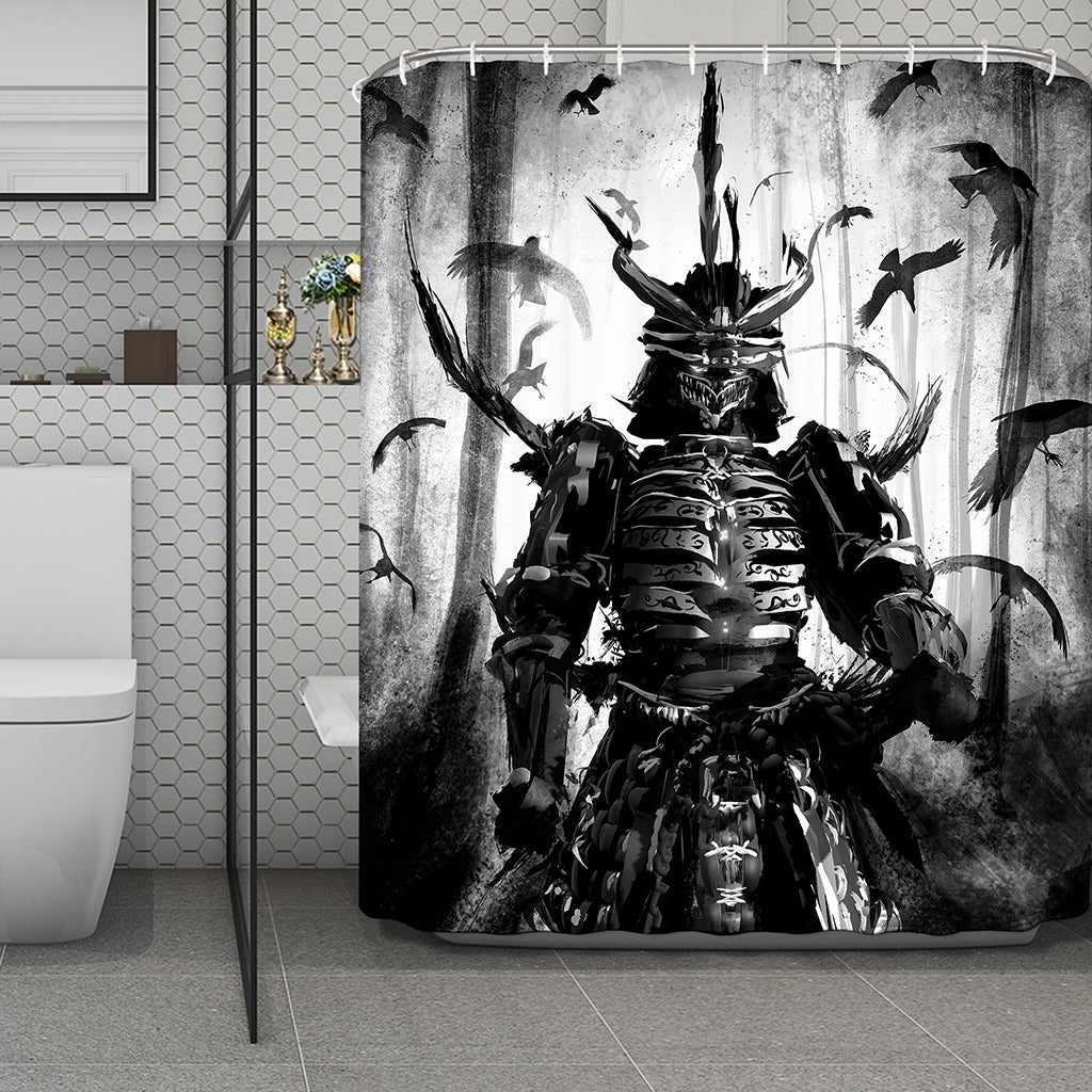 Demon Samurai Print Polyester Shower Curtain