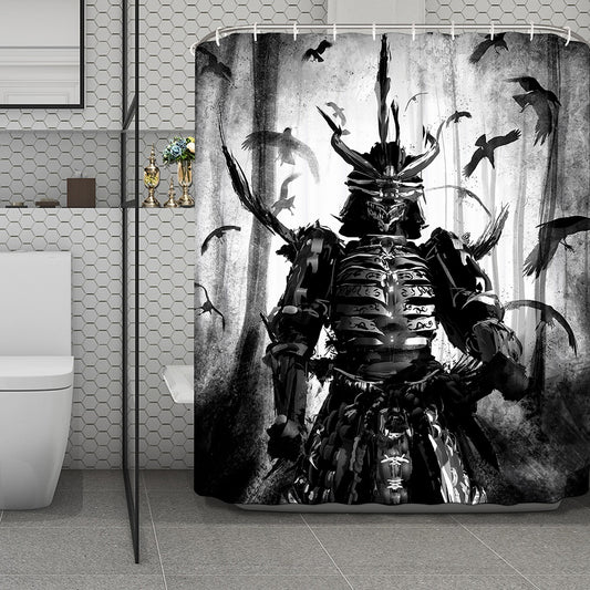 Demon Samurai Print Polyester Shower Curtain