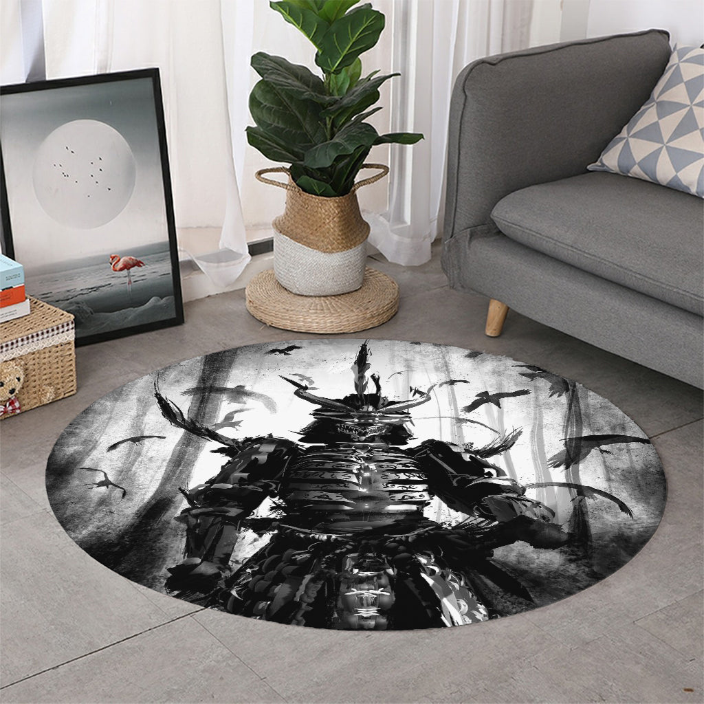 Demon Samurai Print Round Rug