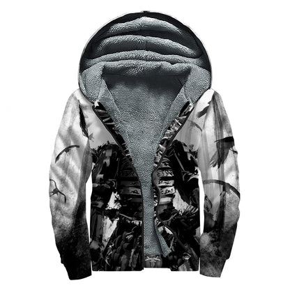 Demon Samurai Print Sherpa Lined Zip Up Hoodie