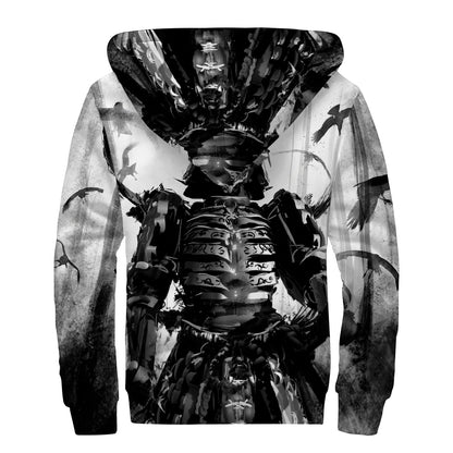 Demon Samurai Print Sherpa Lined Zip Up Hoodie