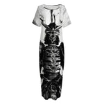 Demon Samurai Print Short Sleeve Long Nightdress