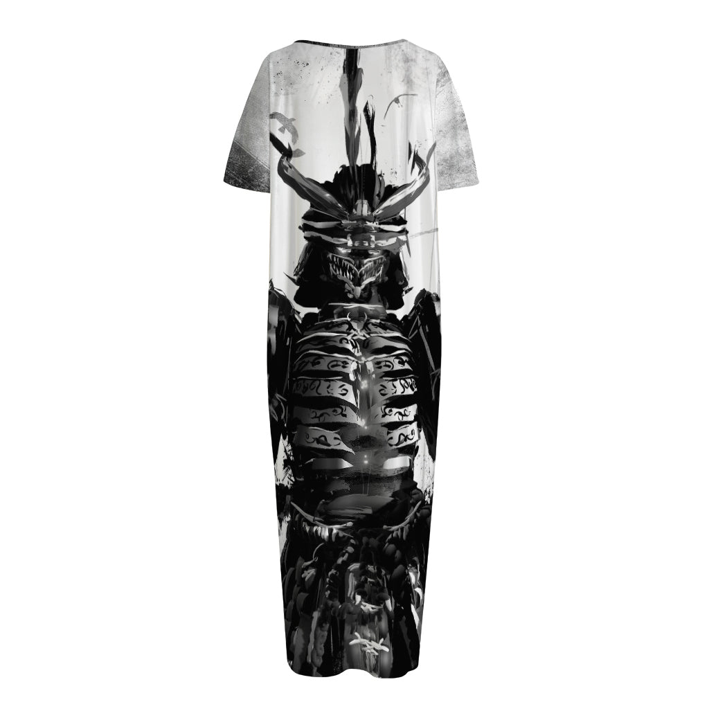 Demon Samurai Print Short Sleeve Long Nightdress