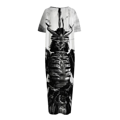 Demon Samurai Print Short Sleeve Long Nightdress